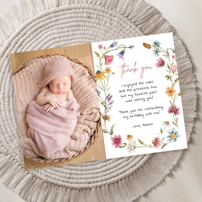 Wildflower Girl 1st Birthday Thank You Invitation (Creator Uploaded)