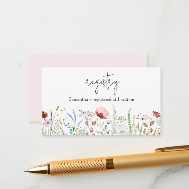 Wildflower Girl Baby Shower Registry Enclosure Card (Front/Back In Situ)