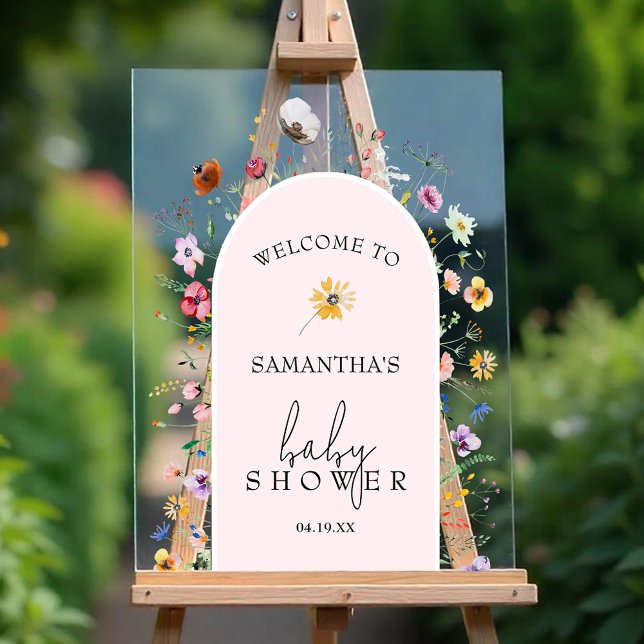 Wildflower Girl Baby Shower Welcome Acrylic Sign (Wildflower girl baby shower Welcome clear acrylic sign)