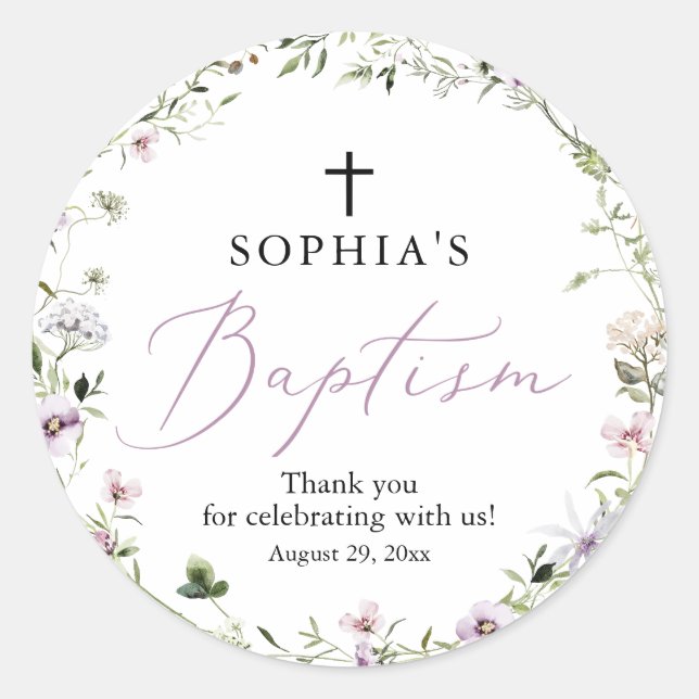 Wildflower Girl Baptism Favour Tag Stickers (Front)