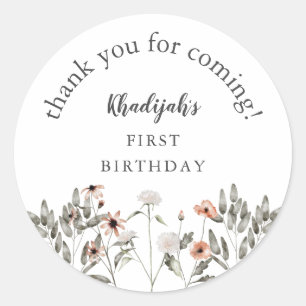 Wildflower Girl Birthday Party Favour Classic Round Sticker