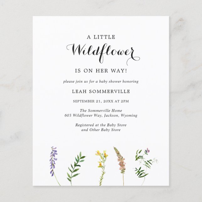Wildflower Girl Budget Baby Shower Invitation (Front)