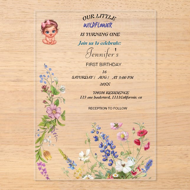 Wildflower Girl First Birthday Invitation | Floral (Front)