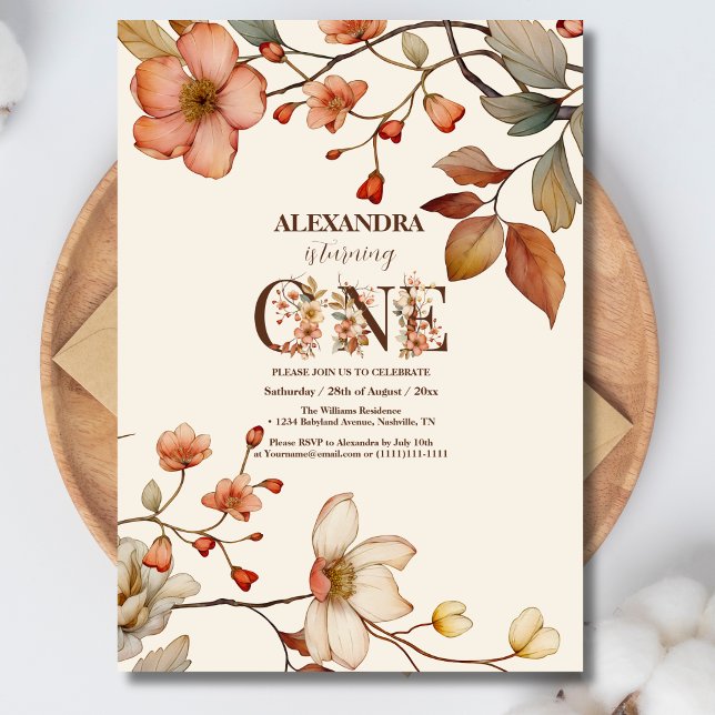 Wildflower Girls 1st Birthday Party Pretty Floral Invitation (Creator Uploaded)