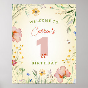 Wildflower Girl's First 1st Birthday Party Welcome Poster