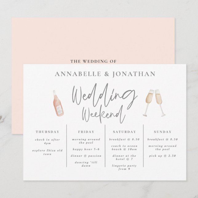 Wildflower girly wedding weekend itinerary modern (Front/Back)