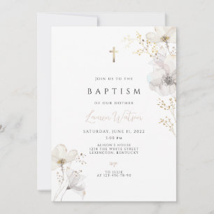 Wildflower gold cross Baptism  Invitation