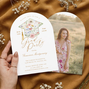 Wildflower Grad Cap Photo Graduation Garden Party Invitation