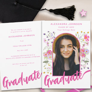 Wildflower Graduate Photo Arch Modern Pink Script Announcement