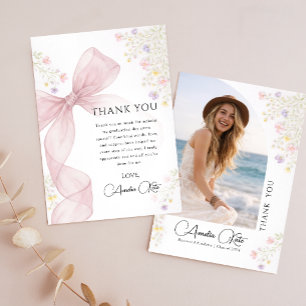 Wildflower Graduate Photo Pink Bow Graduation Thank You Card