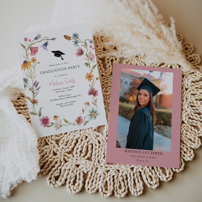 Wildflower Graduation Party Invitation with Photo (Creator Uploaded)