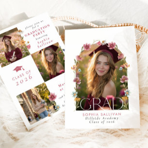 Wildflower Graduation party Photo Collage Invitation