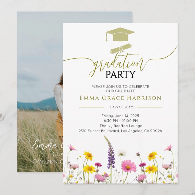 Wildflower Graduation Party photo Invitation (Front/Back)
