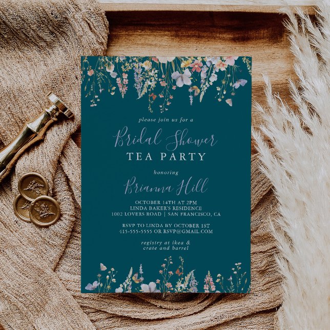Wildflower Green Bridal Shower Tea Party Invitation (Creator Uploaded)