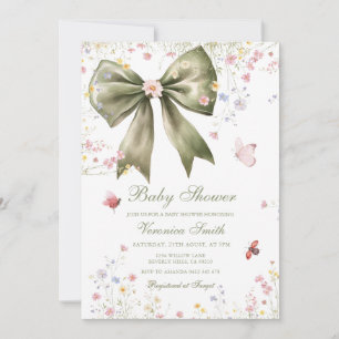 Wildflower Green Coquette Baby Shower Invitation
