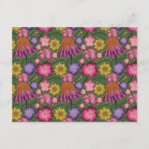 Wildflower Green Floral Pattern Postcard