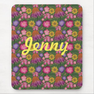 Wildflower Green Floral Personalised  Mouse Mat