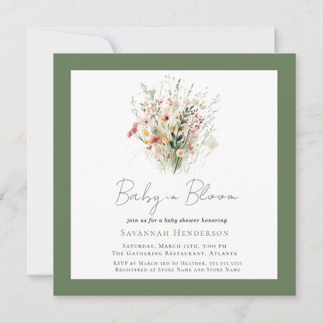Wildflower Green Garden Baby in Bloom Baby Shower Invitation (Front)