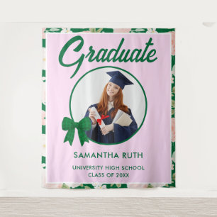 Wildflower Green Gingham Bow Photo Grad Backdrop Tapestry