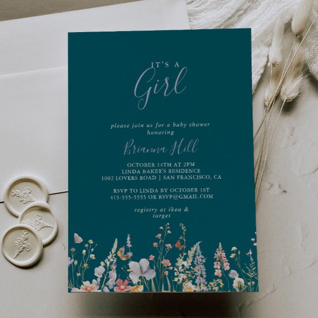 Wildflower Green It's A Girl Baby Shower Invitation (Creator Uploaded)