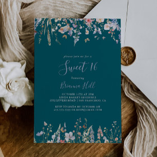 Wildflower Green Sweet 16 Birthday Party Invitation