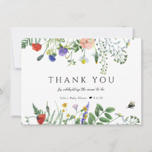Wildflower Greenery   Bees Floral   Baby Shower Thank You Card