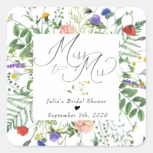 Wildflower Greenery Bees Floral Bridal Favour Square Sticker