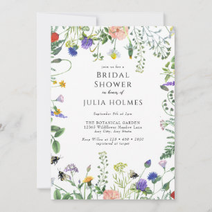 Wildflower Greenery   Bees Floral   Bridal Shower Invitation