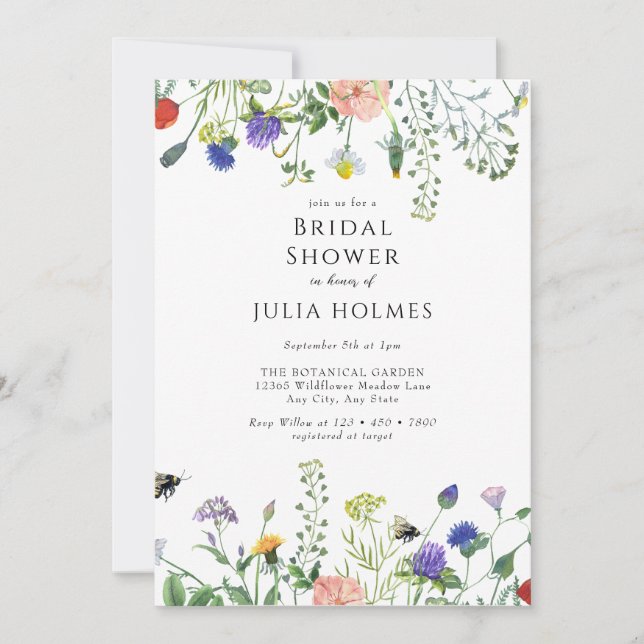 Wildflower Greenery | Bees Floral | Bridal Shower Invitation (Front)