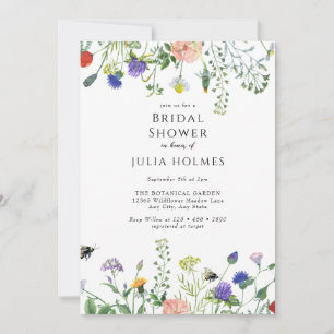 Wildflower Greenery   Bees Floral   Bridal Shower Invitation