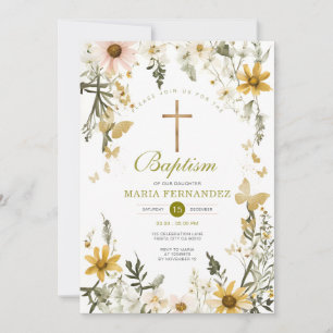 Wildflower Greenery Floral Baptism Invitation 