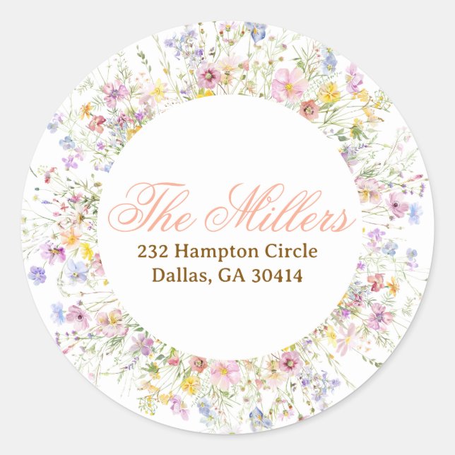 Wildflower Greenery Return Address  Classic Round Sticker (Front)