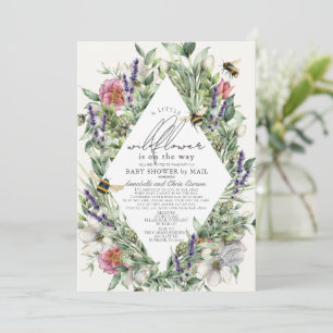 Wildflower Greenery Rhombus Baby Shower by Mail Invitation