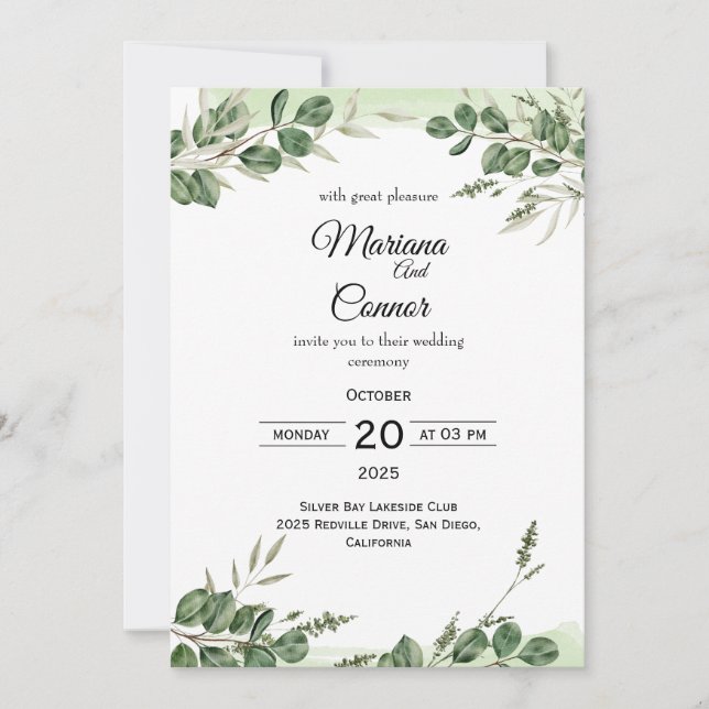 Wildflower Greenery Wedding Invitation (Front)