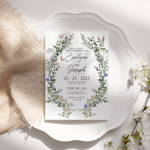 Wildflower Greenery Whimsical Wreath Wedding Invitation