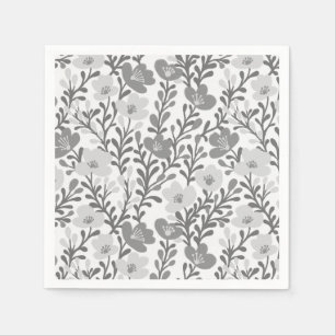 Wildflower Grey Blooms Floral Baby Shower Custom Napkin