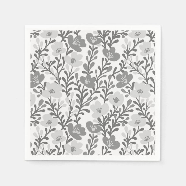 Wildflower Grey Blooms Floral Baby Shower Custom Napkin (Front)