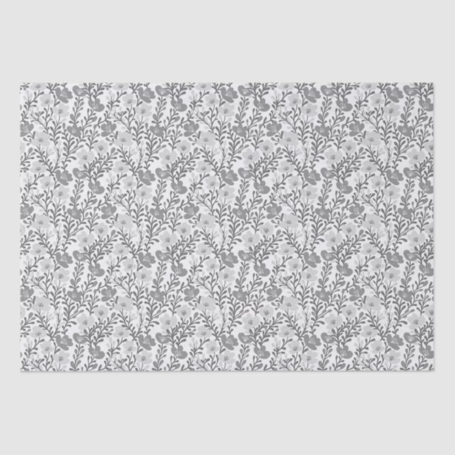Wildflower Grey Blooms Floral Baby Shower Custom Tissue Paper (Front)