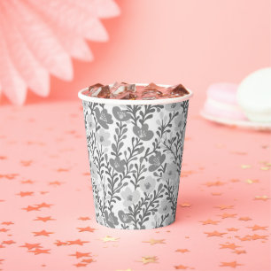 Wildflower Grey Blooms Floral Bridal Shower Custom Paper Cups