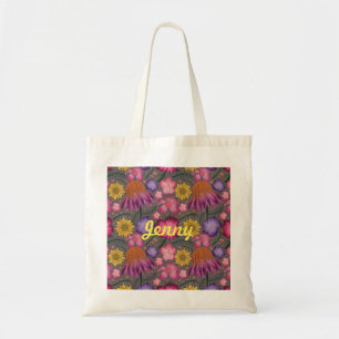 Wildflower Grey Floral Personalised Tote Bag