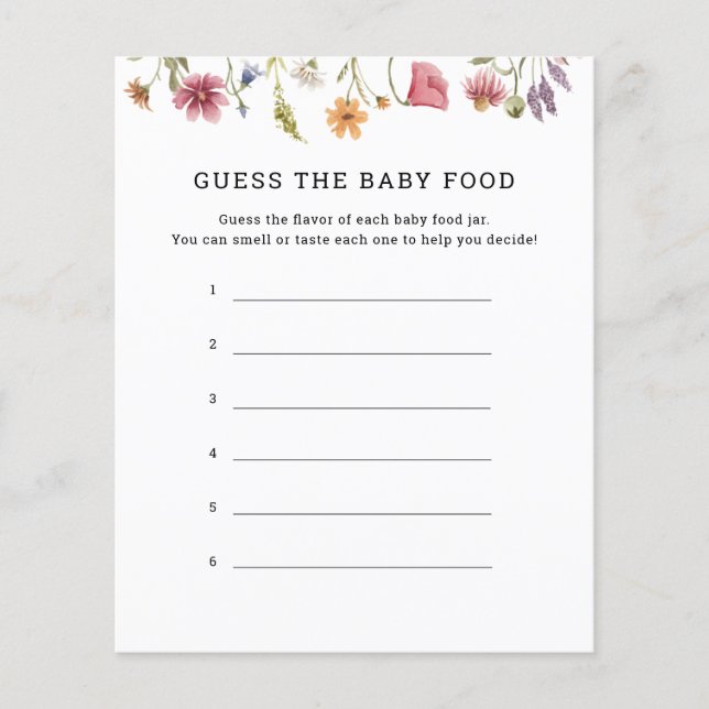 Wildflower Guess The Baby Food Game Cards (Front)