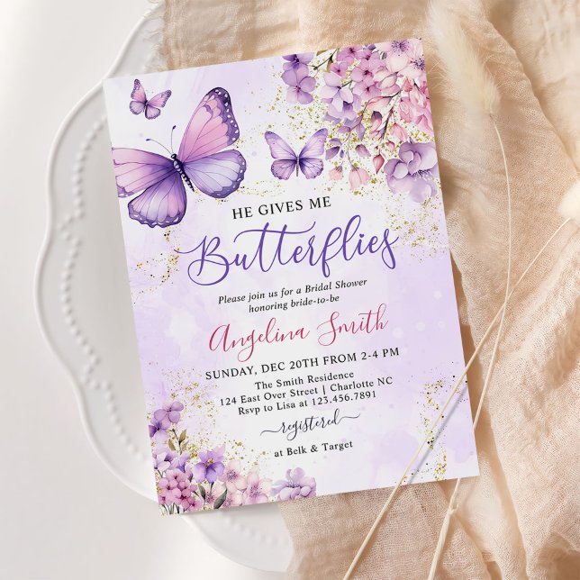 Wildflower He Gives Me Butterflies Bridal Shower Invitation (Creator Uploaded)