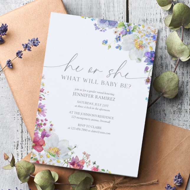 Wildflower He or She Elegant Gender Reveal Invitation (Creator Uploaded)