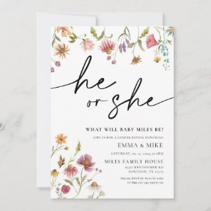 Wildflower He or She Gender Reveal Invitation