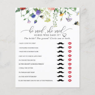 Wildflower He Said She Said   Bridal Shower Game 