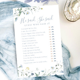 Wildflower He said She said bridal shower game