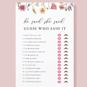 Wildflower He Said She Said Bridal Shower Game