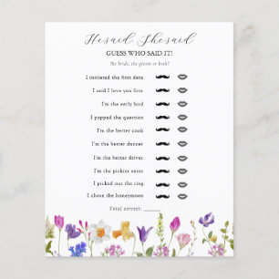 Wildflower He Said, She Said Bridal Shower Game