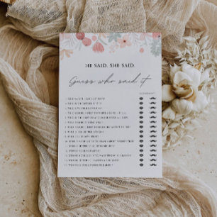 Wildflower He Said She Said Shoe Game Template, Invitation