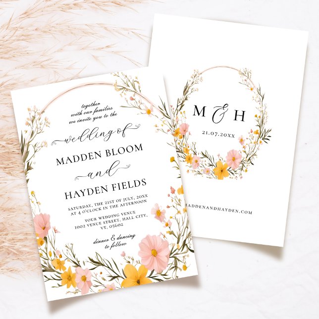 Wildflower Heart Script Rustic Boho Floral Wedding Invitation (Creator Uploaded)